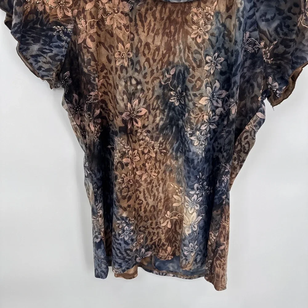 Vintage Y2K Dressbarn Top Womens Medium Brown Gray Grunge‎ Fairy Ruffle Sparkle